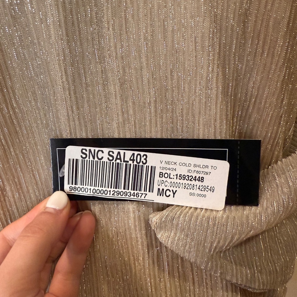 NWT MSK Women's Split-Sleeve Metallic Blouson Top White/Gold XL - Picture 6 of 6
